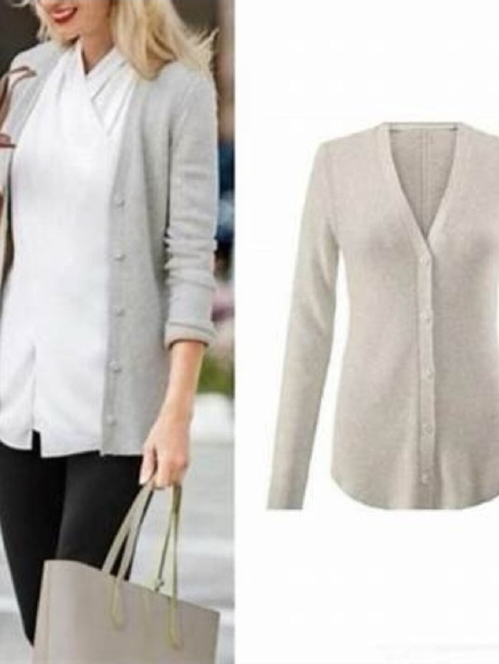 cabi Shirttail Cardigan Knit Button-Front Beige Size Medium